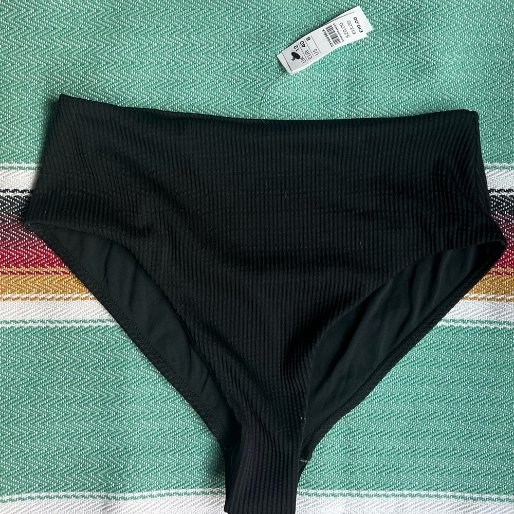 Black ribbed high waisted bikini bottom.